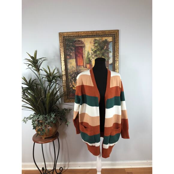 LuLaRoe Sweaters - LuLaRoe Peyton Open Front Cardigan Womens L Colorblock Knitted Striped Preppy
